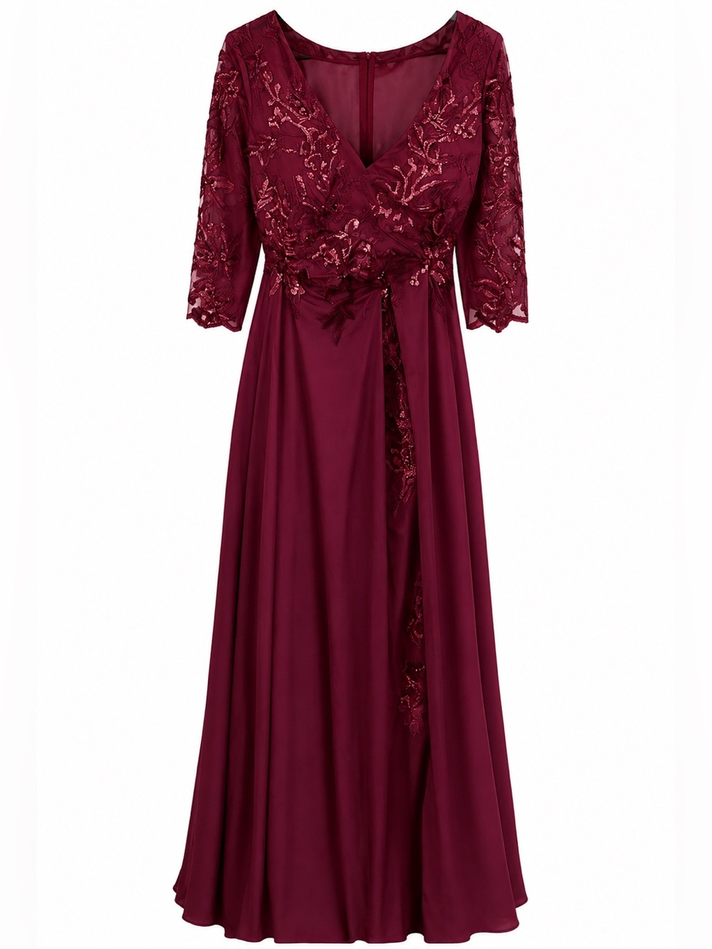 Embroidered Plum Evening Gown